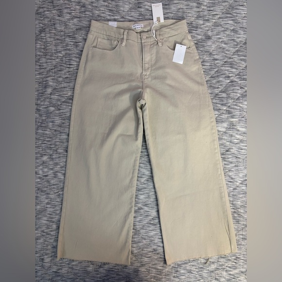 Good American Good Waist Raw Hem Cropped Palazzo Jeans In Bone Sz 12/31 NWT - - Picture 4 of 15